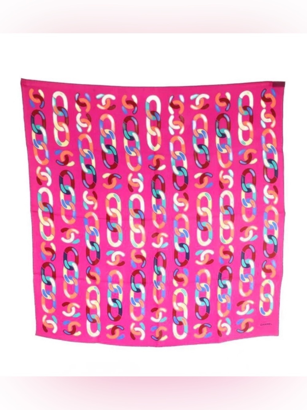 Chanel Pink Chain Pattern Silk Scarf - Picture 2 of 5